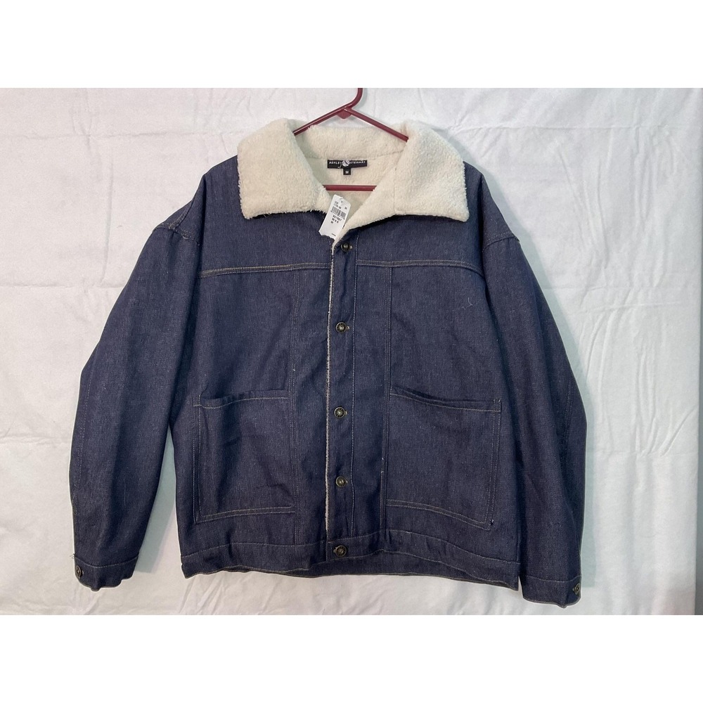 Ashley‎ Stewart Jacket Womens Medium Blue Denim Sherpa Collar Lined Warm Winter